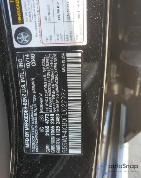 2015 Mercedes-Benz C 300 4Matic from USA, damaged, VIN 55SWF4KB0FU022927